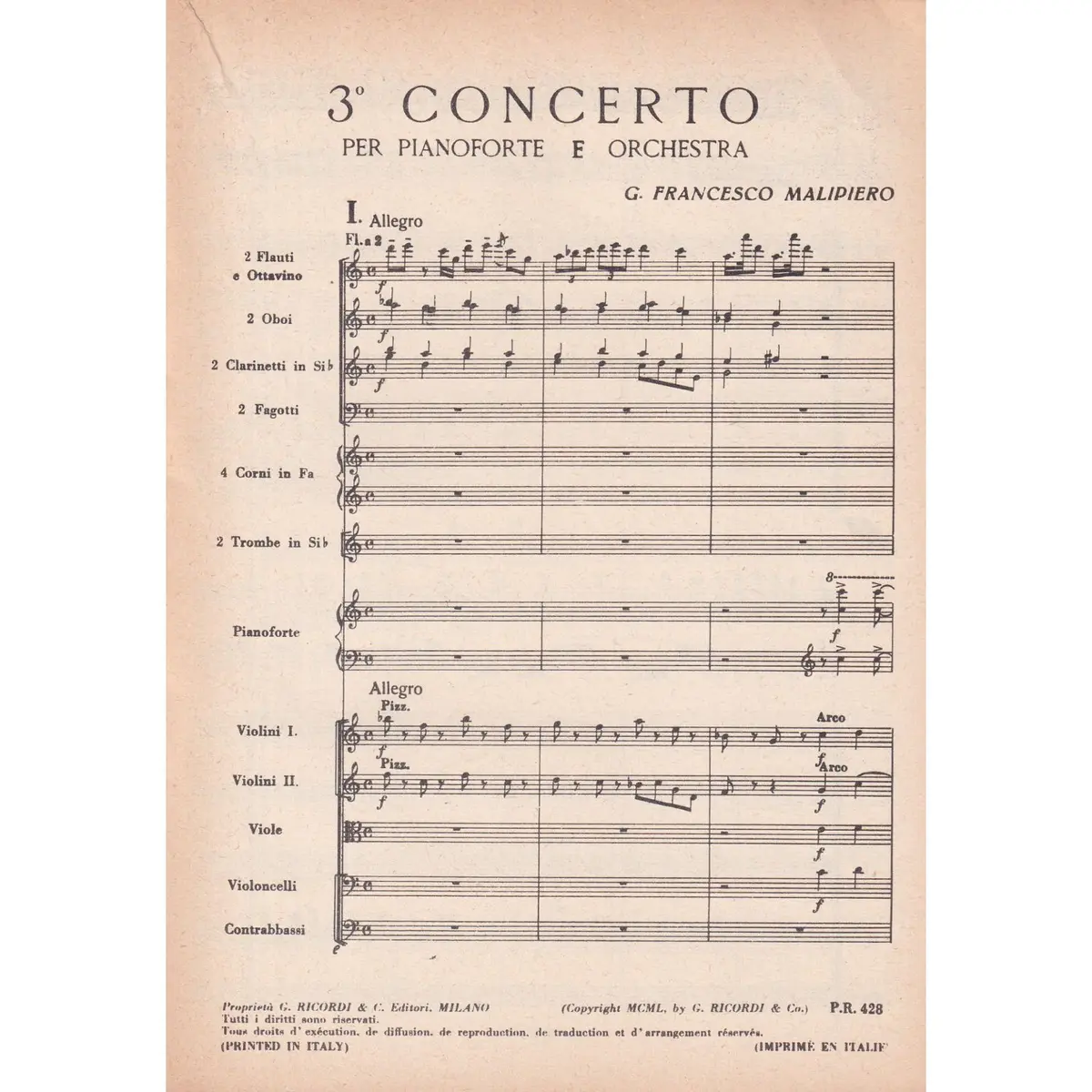 3.O Concerto Per Pianoforte ( study score )  (Edição Antiga)
