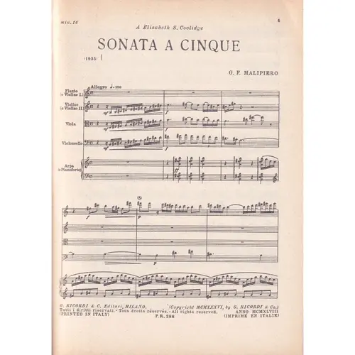 Sonata A Cinque  ( study score )  (Edição Antiga)