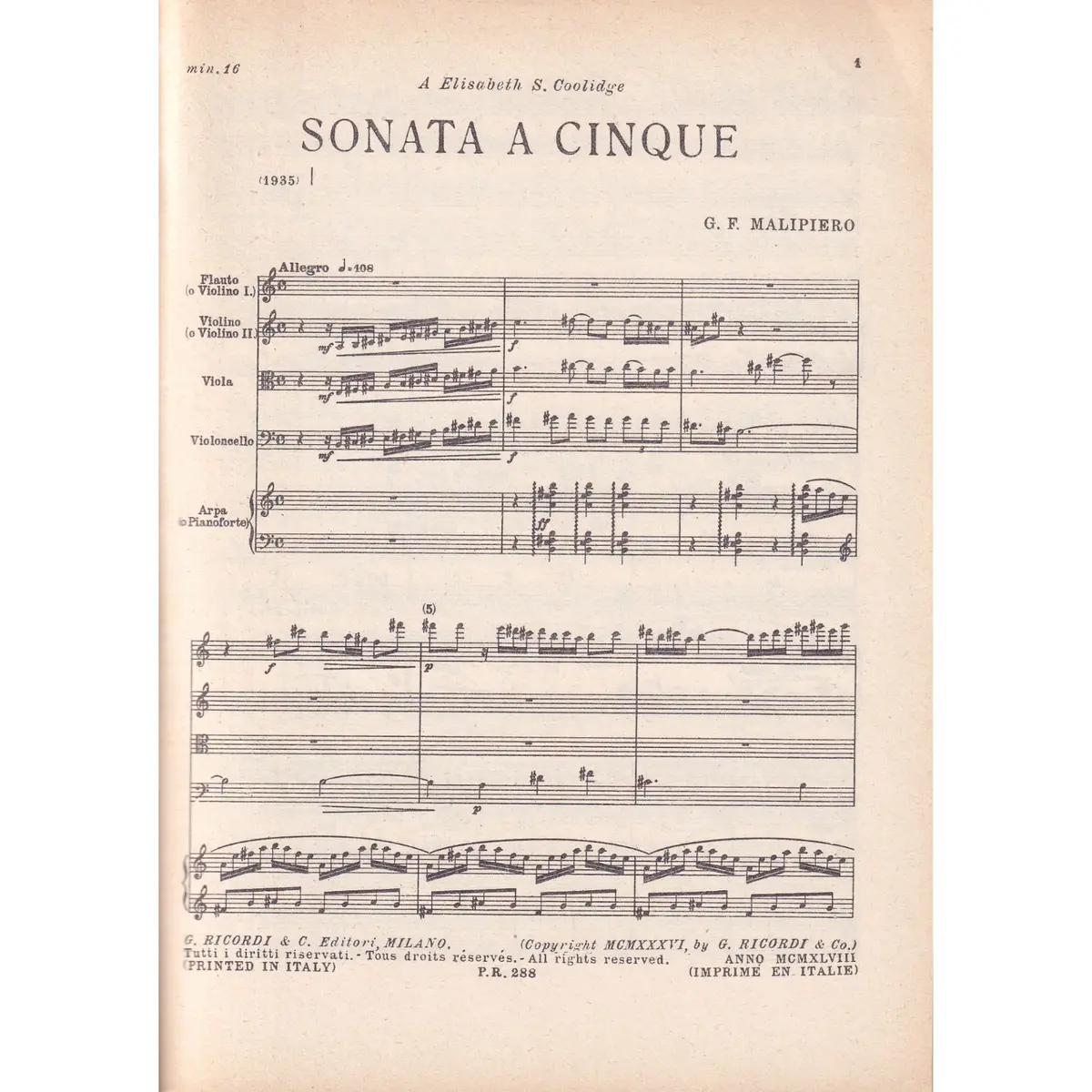 Sonata A Cinque  ( study score )  (Edição Antiga)