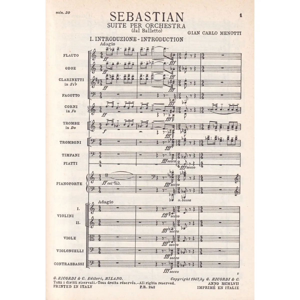 Sebastian - Suite Dal Balletto  ( study score )