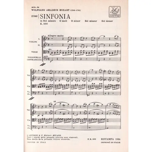 Sinfonia In Sol Min - Kv 550  ( study score )