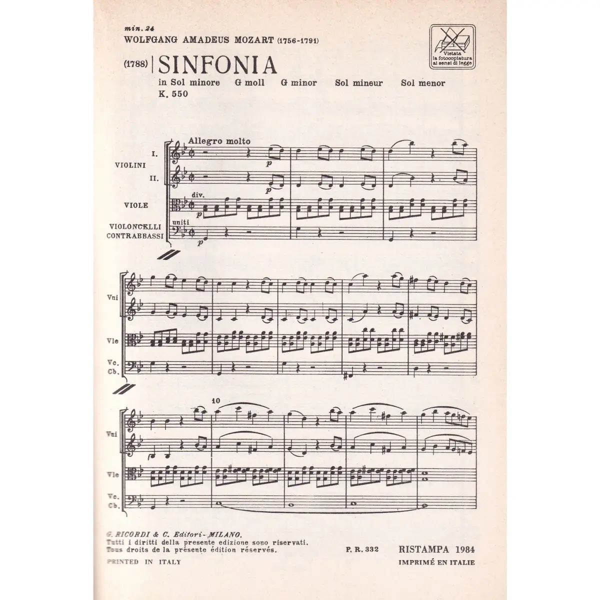 Sinfonia In Sol Min - Kv 550  ( study score )