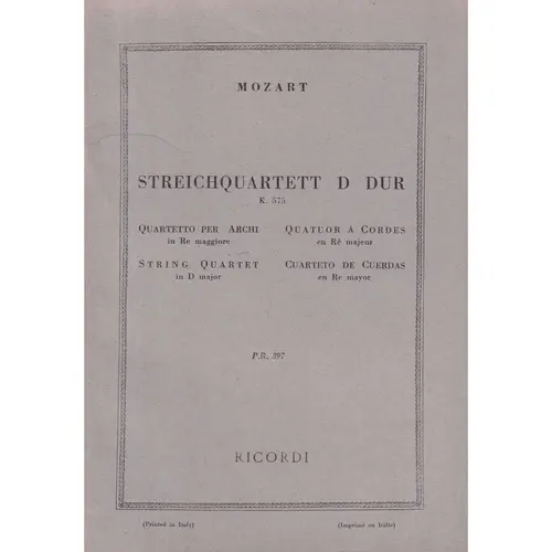 Streichquartett D Dur - Kv 575  ( study score )