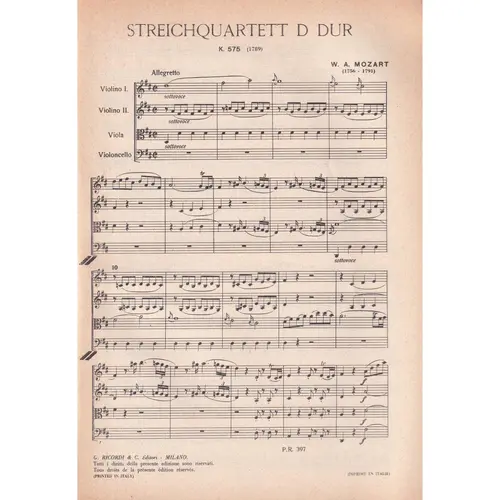 Streichquartett D Dur - Kv 575  ( study score )