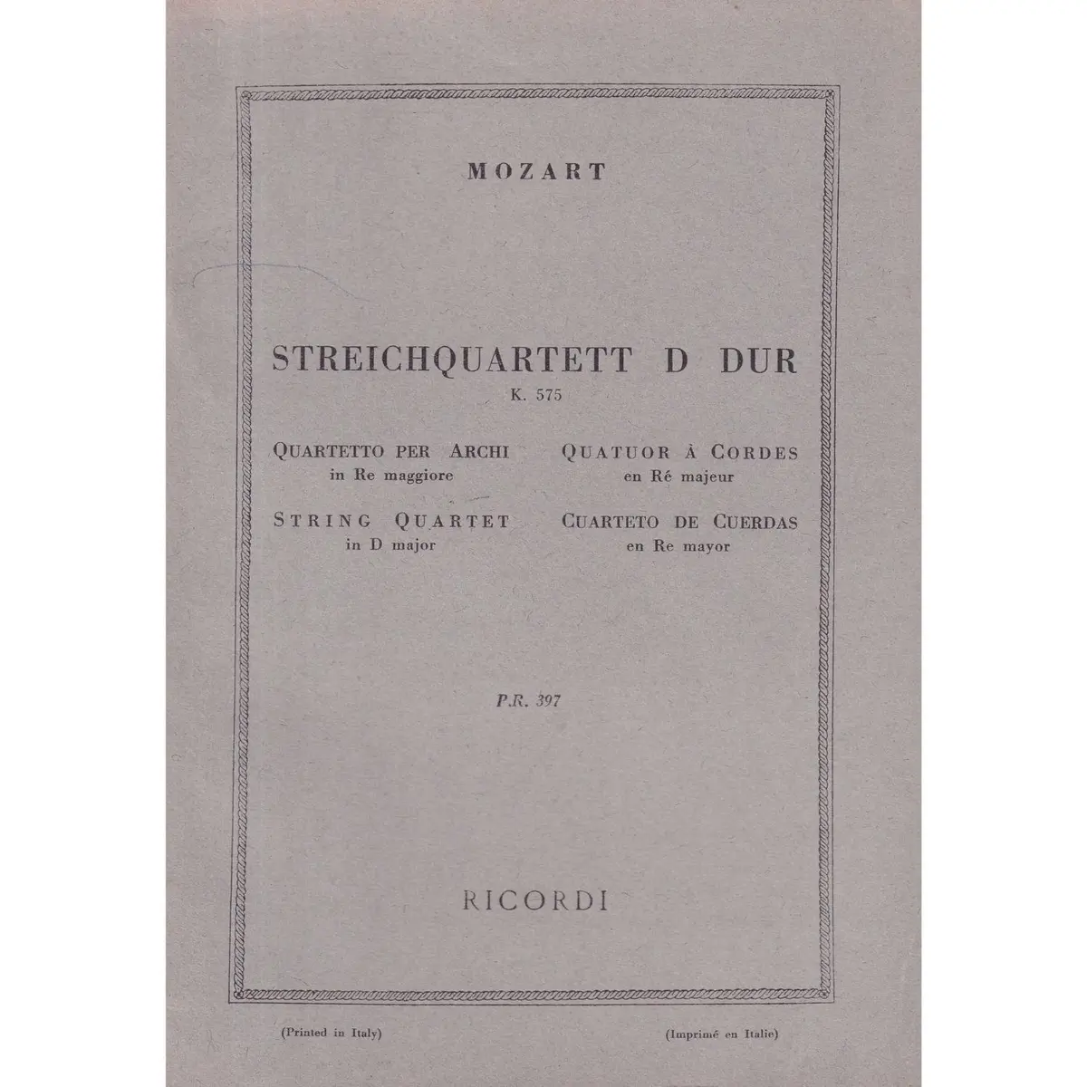 Streichquartett D Dur - Kv 575  ( study score )