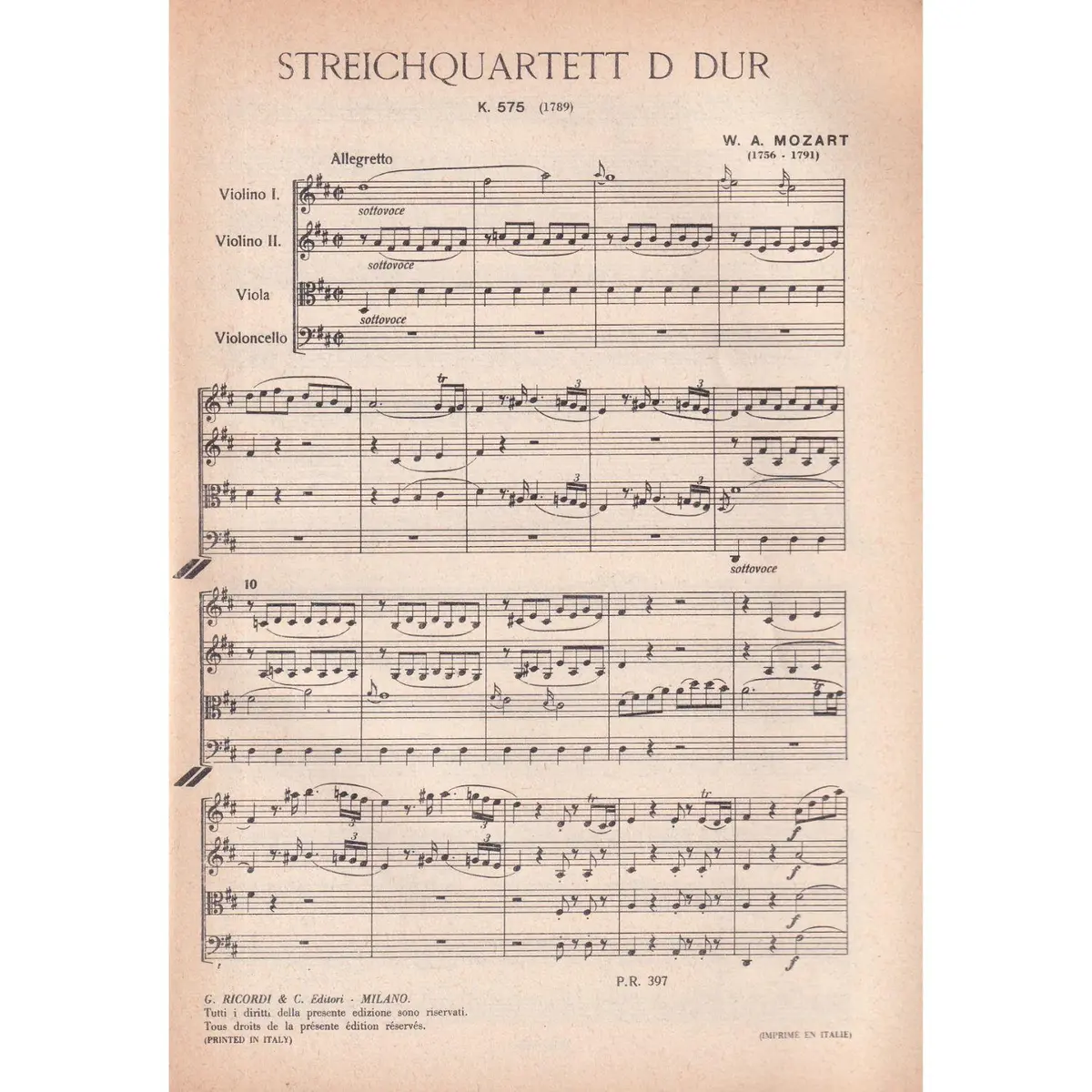 Streichquartett D Dur - Kv 575  ( study score )