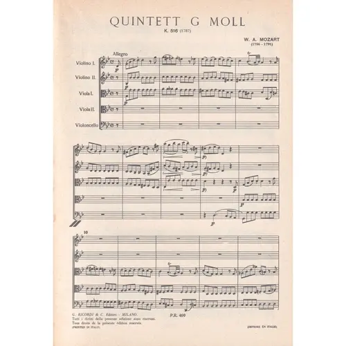 Quintett G Moll - Kv 516  ( study score )