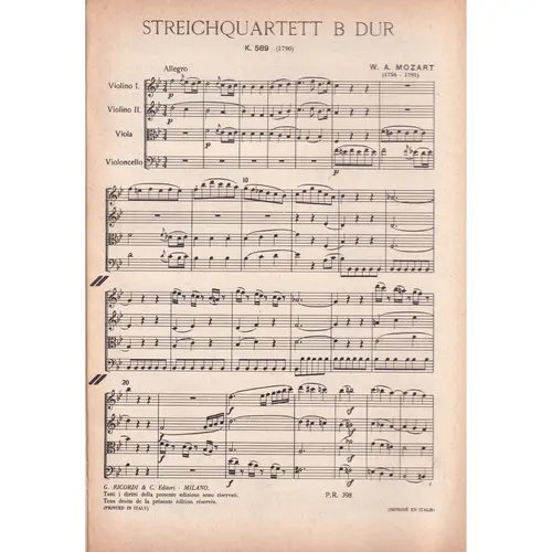Streichquartett B Dur - Kv 589  ( study score )