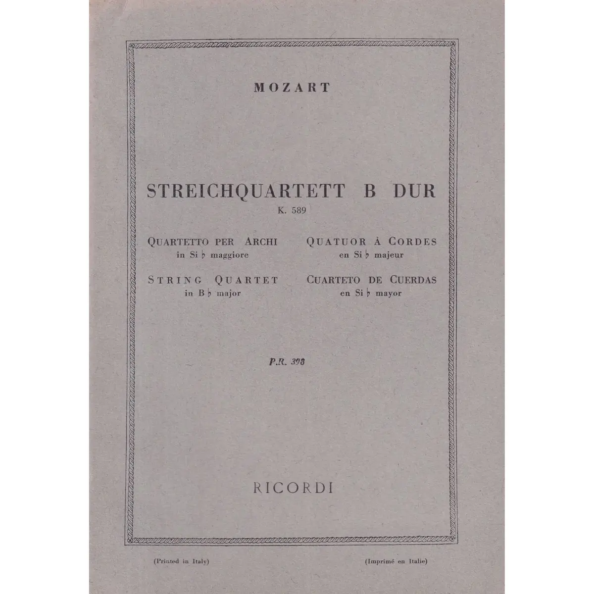 Streichquartett B Dur - Kv 589  ( study score )