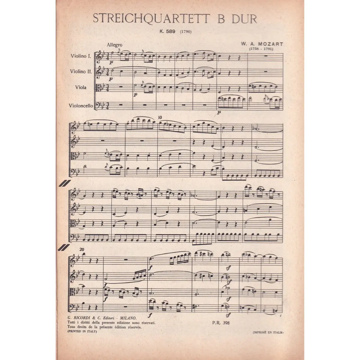 Streichquartett B Dur - Kv 589  ( study score )