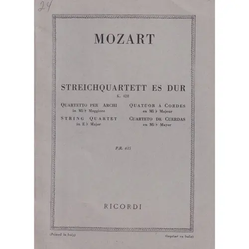 Streichquartett Es Dur - Kv 428  ( study score )