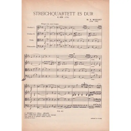 Streichquartett Es Dur - Kv 428  ( study score )