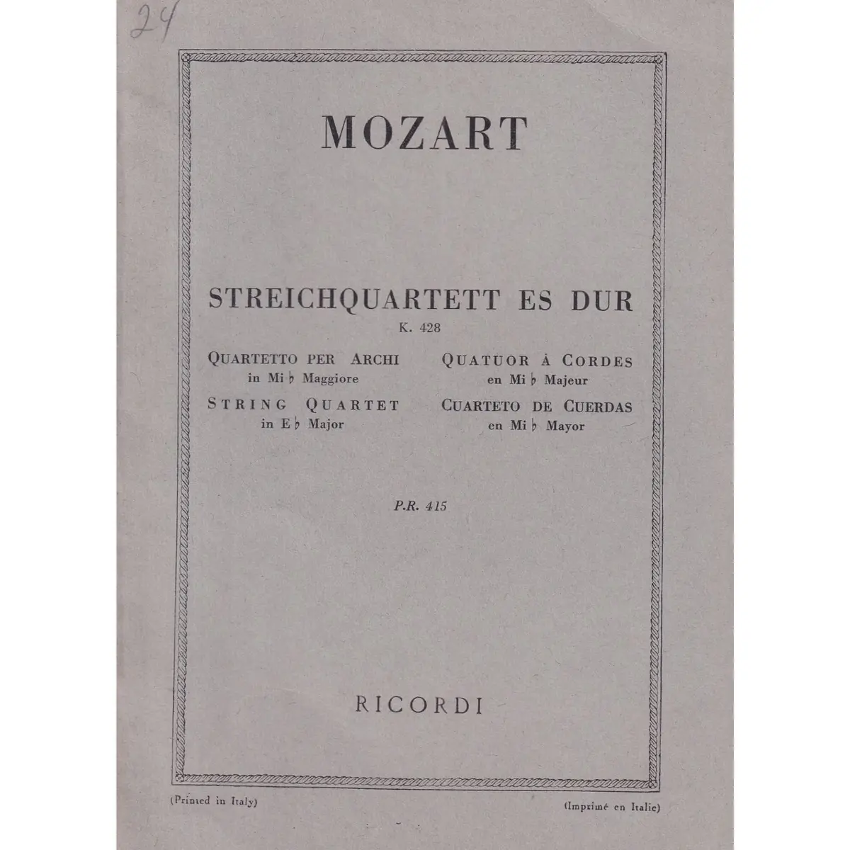 Streichquartett Es Dur - Kv 428  ( study score )