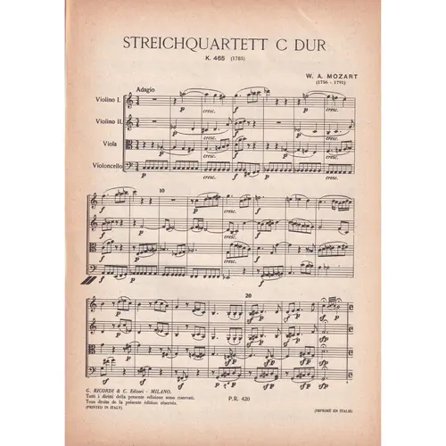 Streichquartett C Dur - Kv 465  ( study score )