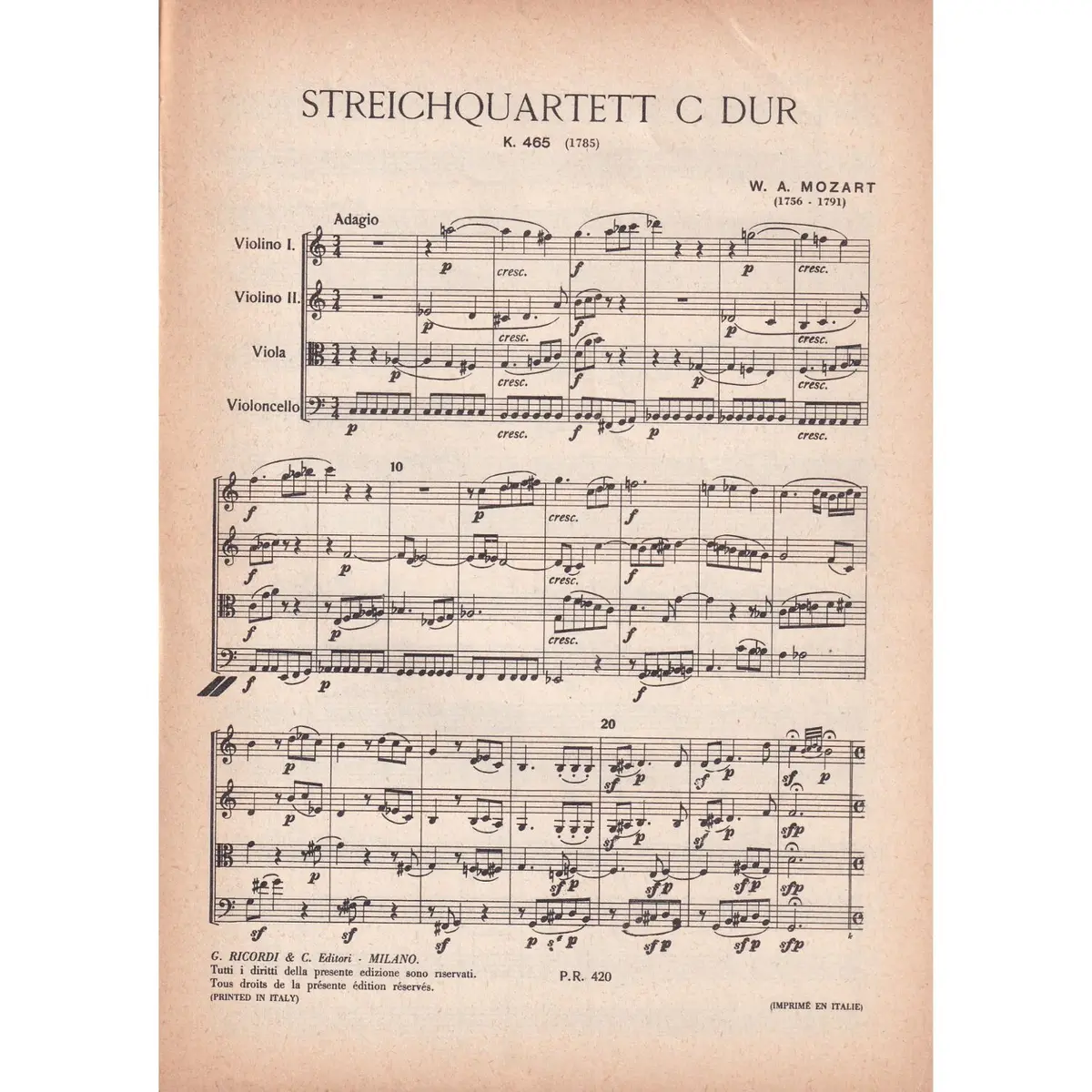 Streichquartett C Dur - Kv 465  ( study score )
