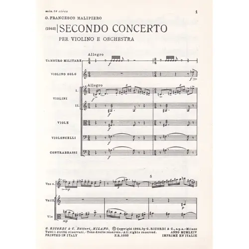 Secondo Concerto Per Violino  ( study score )