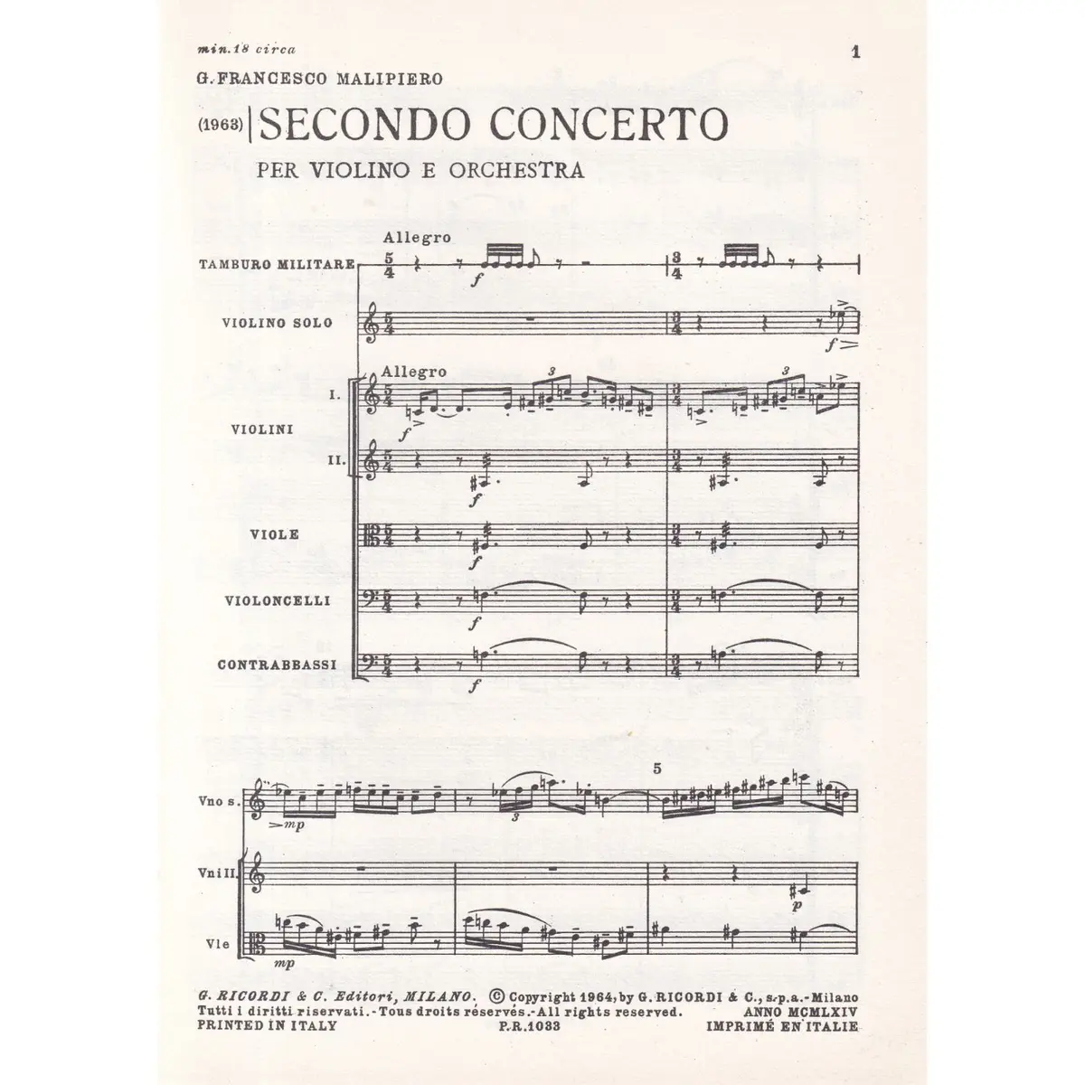 Secondo Concerto Per Violino  ( study score )