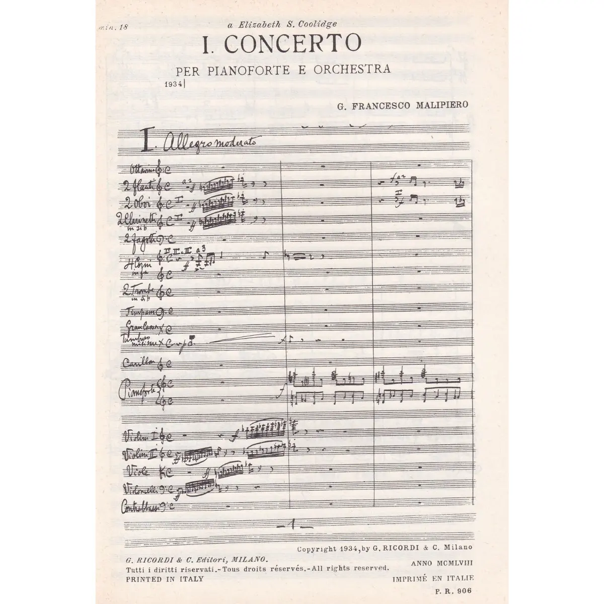 1.O Concerto Per Piano  ( study score )
