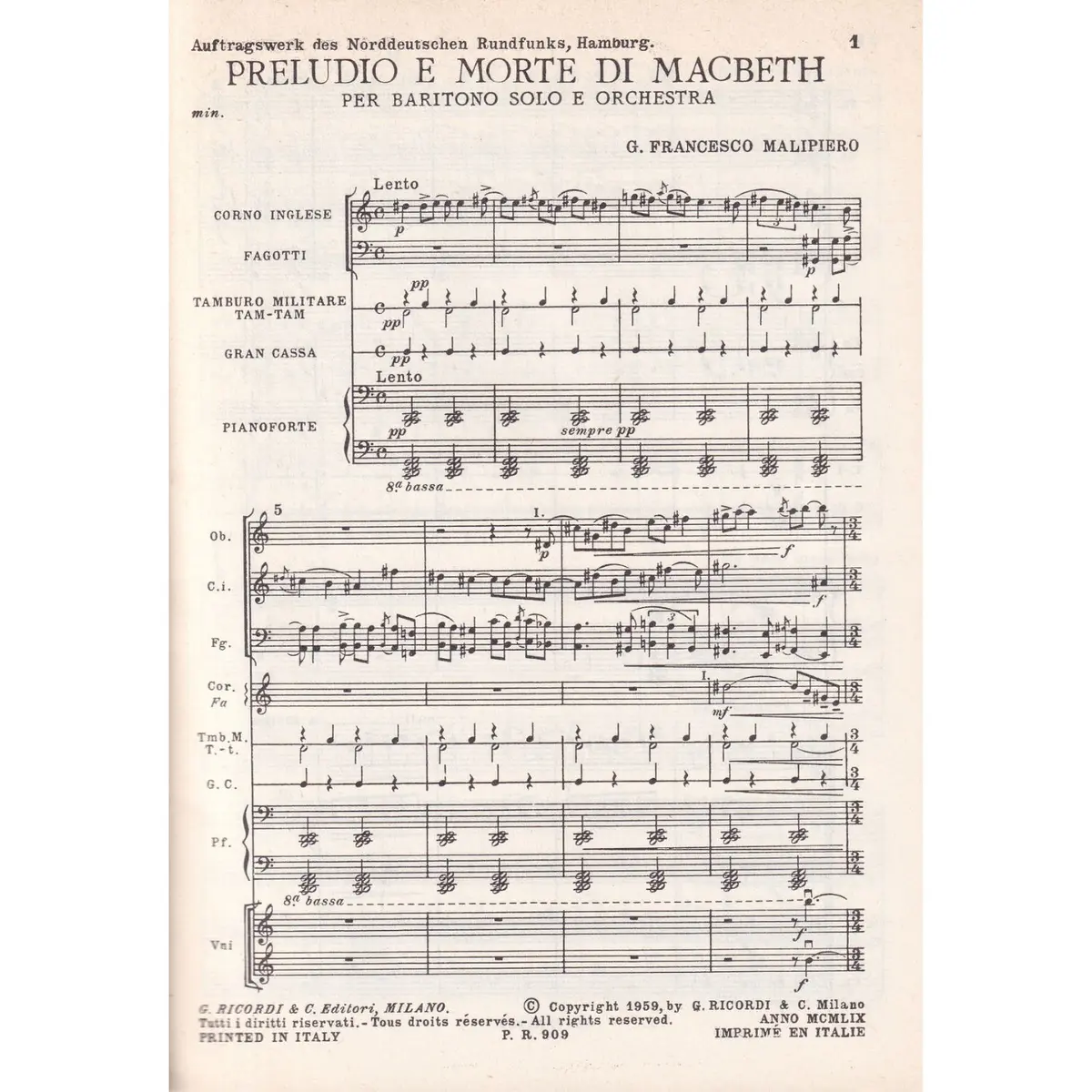 Preludio E Morte Di Macbeth Per Baritono ( study score )