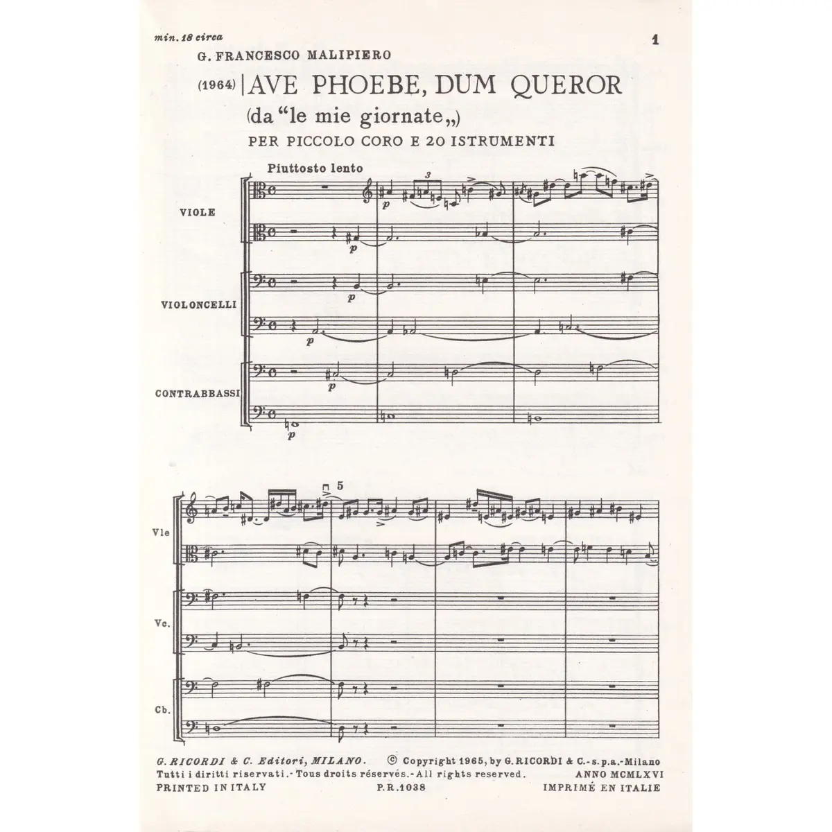 Ave Phoebe, Dum Queror Per Coro E..  ( study score )