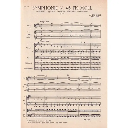 Symphonie N.45 - Abchied - Les Adieux  ( study score )