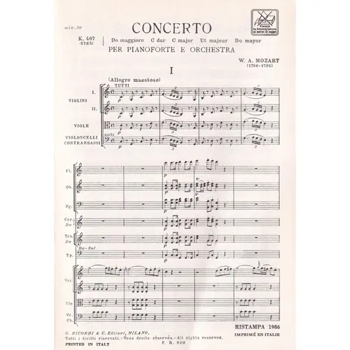 Concerto In Do Per Piano - Kv 467  ( study score )