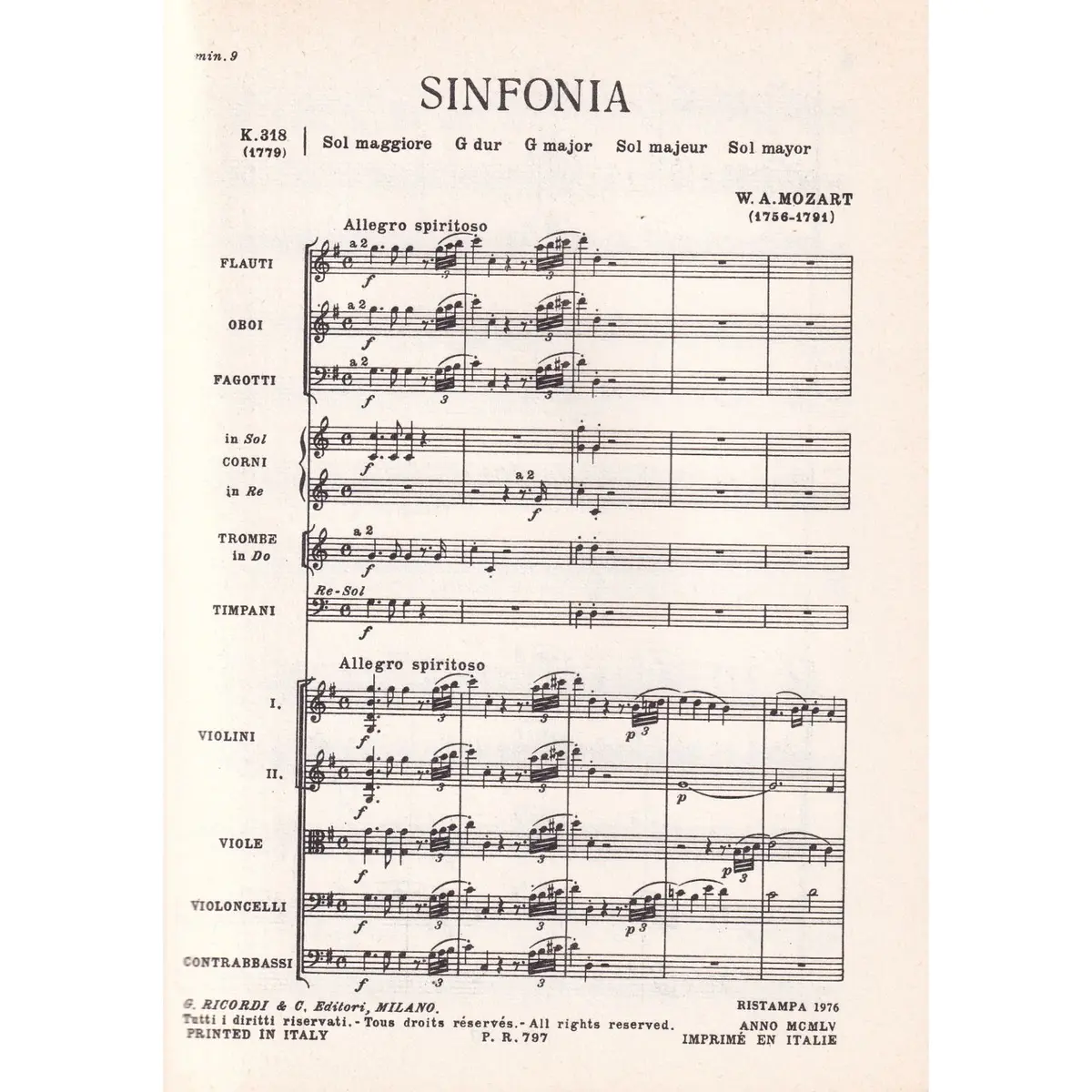 Sinfonia In Sol - Kv 318  ( study score )