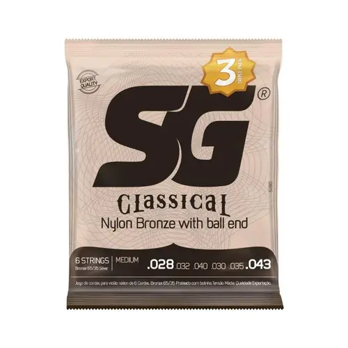 Encordoamento para Violão nylon bronze 65/35 prata tensão pesada SG com bolinha