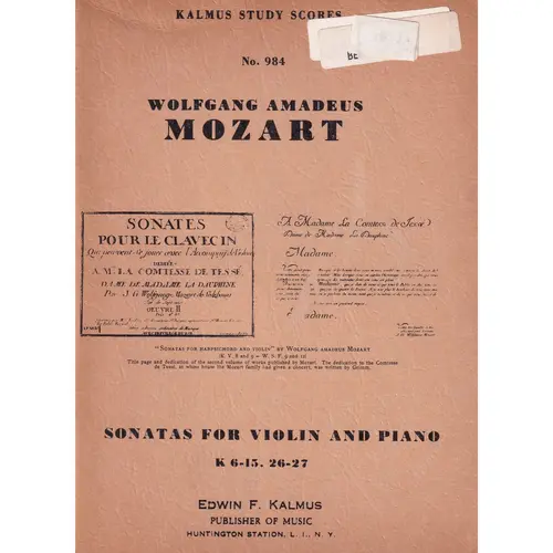 Sonatas For Violin And Piano - Kv 6-15, 26-27 ( study score )
