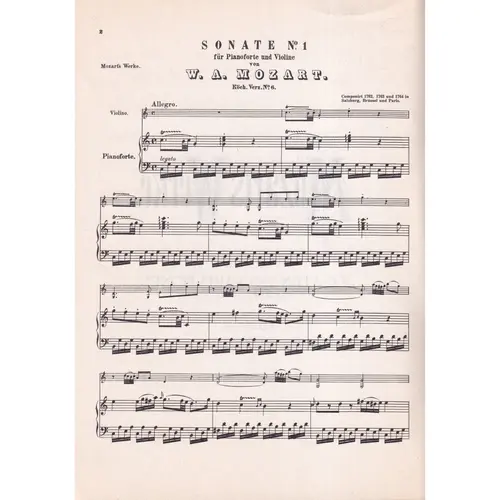 Sonatas For Violin And Piano - Kv 6-15, 26-27 ( study score )