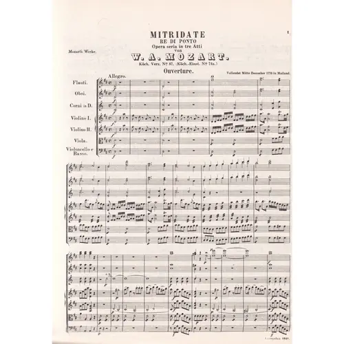 Mitridate - Kv 87 - Opera Compl.  ( study score )