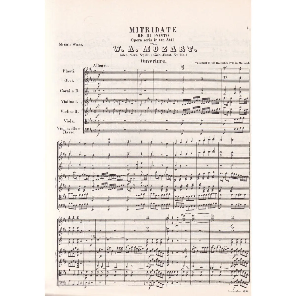 Mitridate - Kv 87 - Opera Compl.  ( study score )