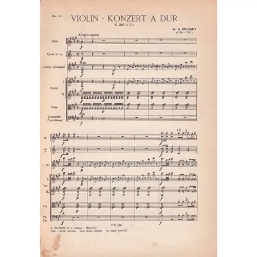 Violin-Konzert A Dur - Kv 219  (partitura de bolso)