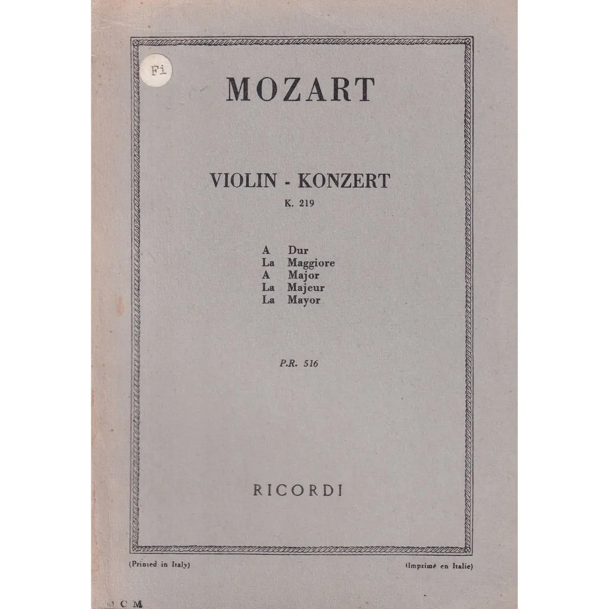 Violin-Konzert A Dur - Kv 219  (partitura de bolso)