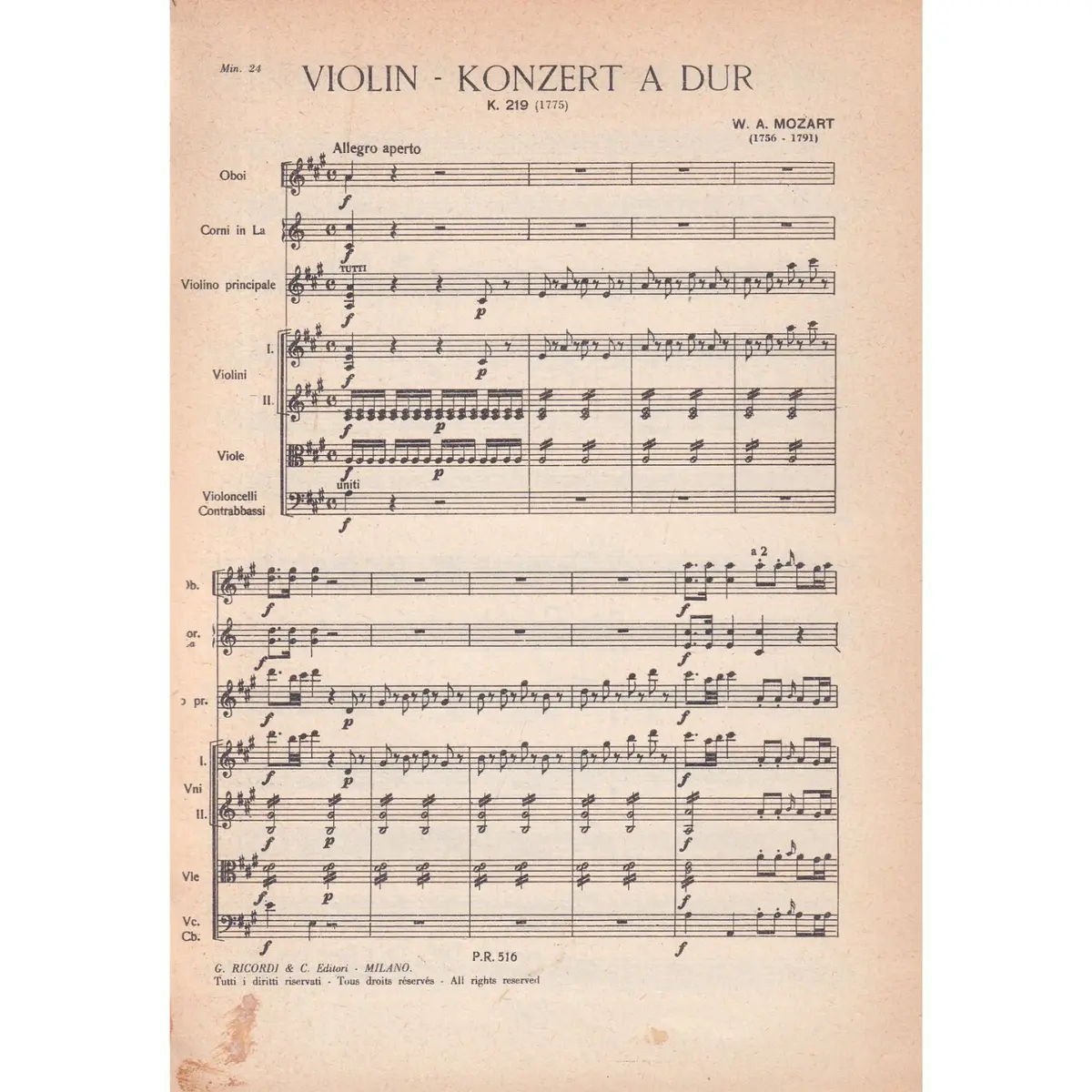 Violin-Konzert A Dur - Kv 219  (partitura de bolso)