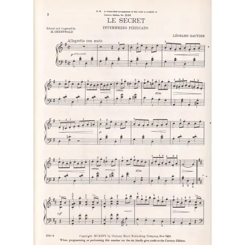 Le Secret - intermezzo pizzicato para piano