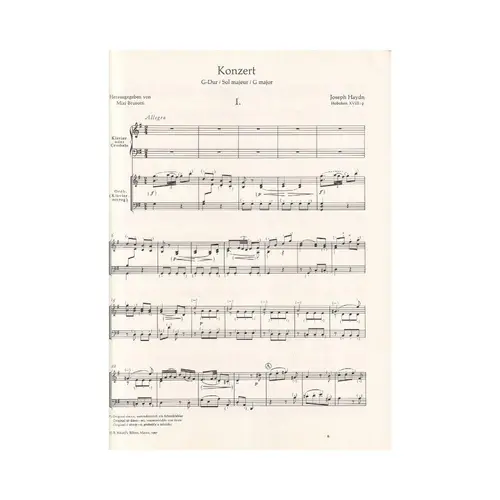 Konzert G dur fur klavier (cembalo), zwei violinen und baixo H XVIII:9