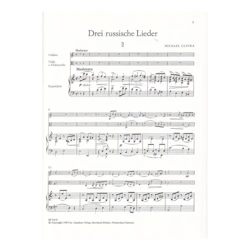 3 Russian Songs for violin, viola ou violoncelo e piano