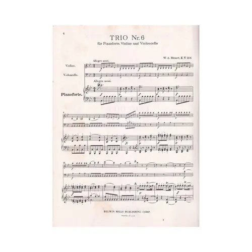Trio n. 6 in Eb major for piano, violin and cello - KV 254