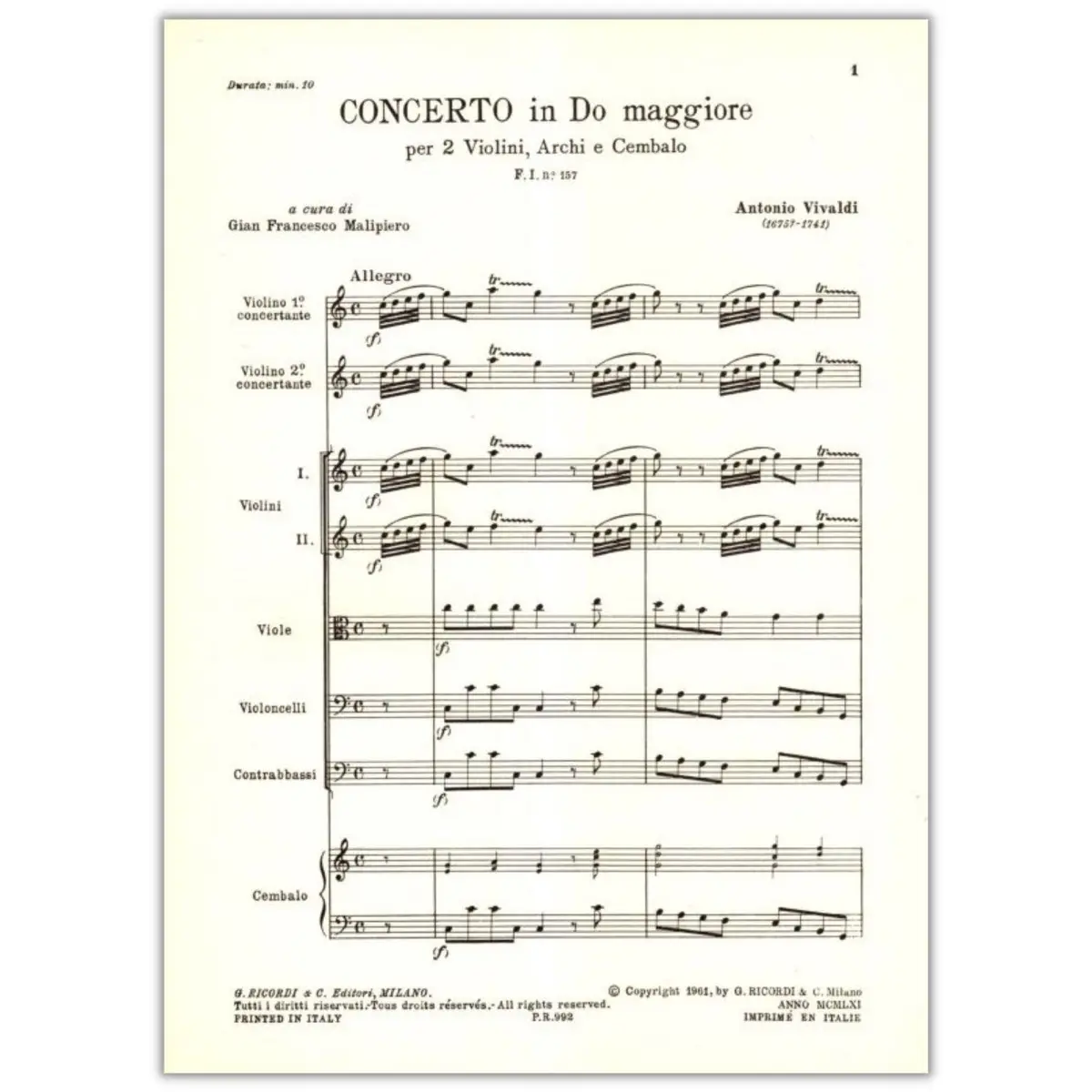 Concerto in Do Maggiore - F.1 N.157 - Tomo 342