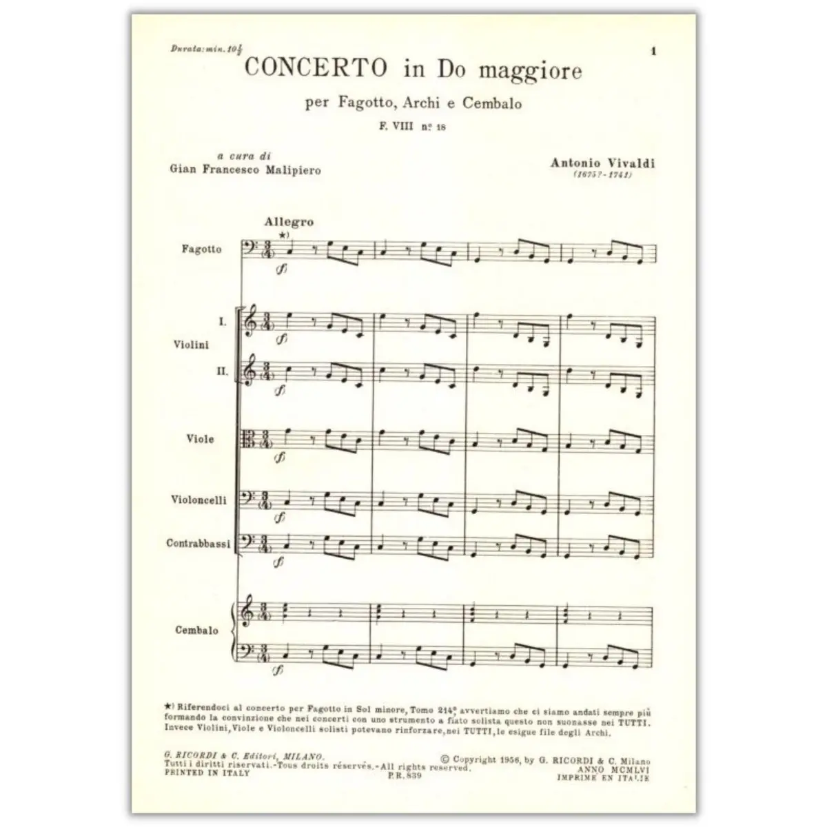 Concerto In Do Maggiore - F. Viii N.18 - Tomo 239 RV 467