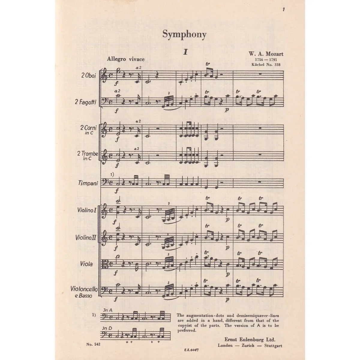 Symphony C Major - Kv 338 E Kv 409  (partitura de estudo)