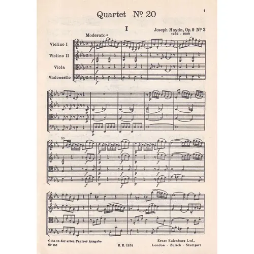 String Quartet Eb Maj.- Op.9 N.2