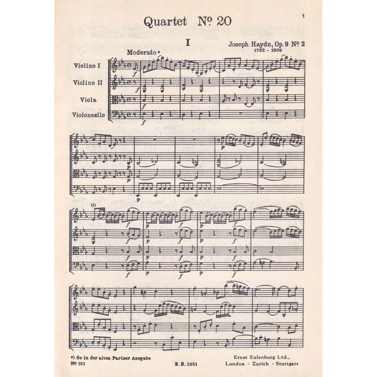 String Quartet Eb Maj.- Op.9 N.2