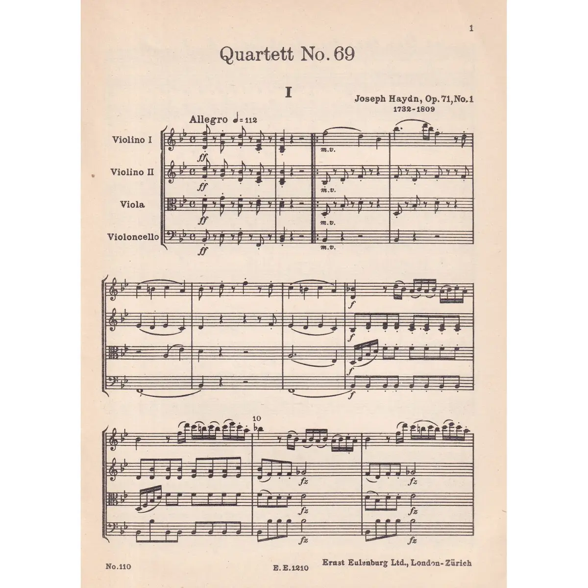 String Quartet Bb Major - Op.71 N.1