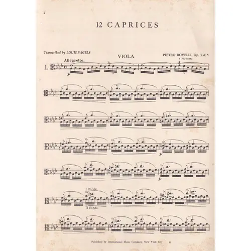 12 Caprices - Op.3 And Op.5 - Viola