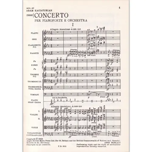 Concerto Per Piano E Orq. (partitura de bolso)