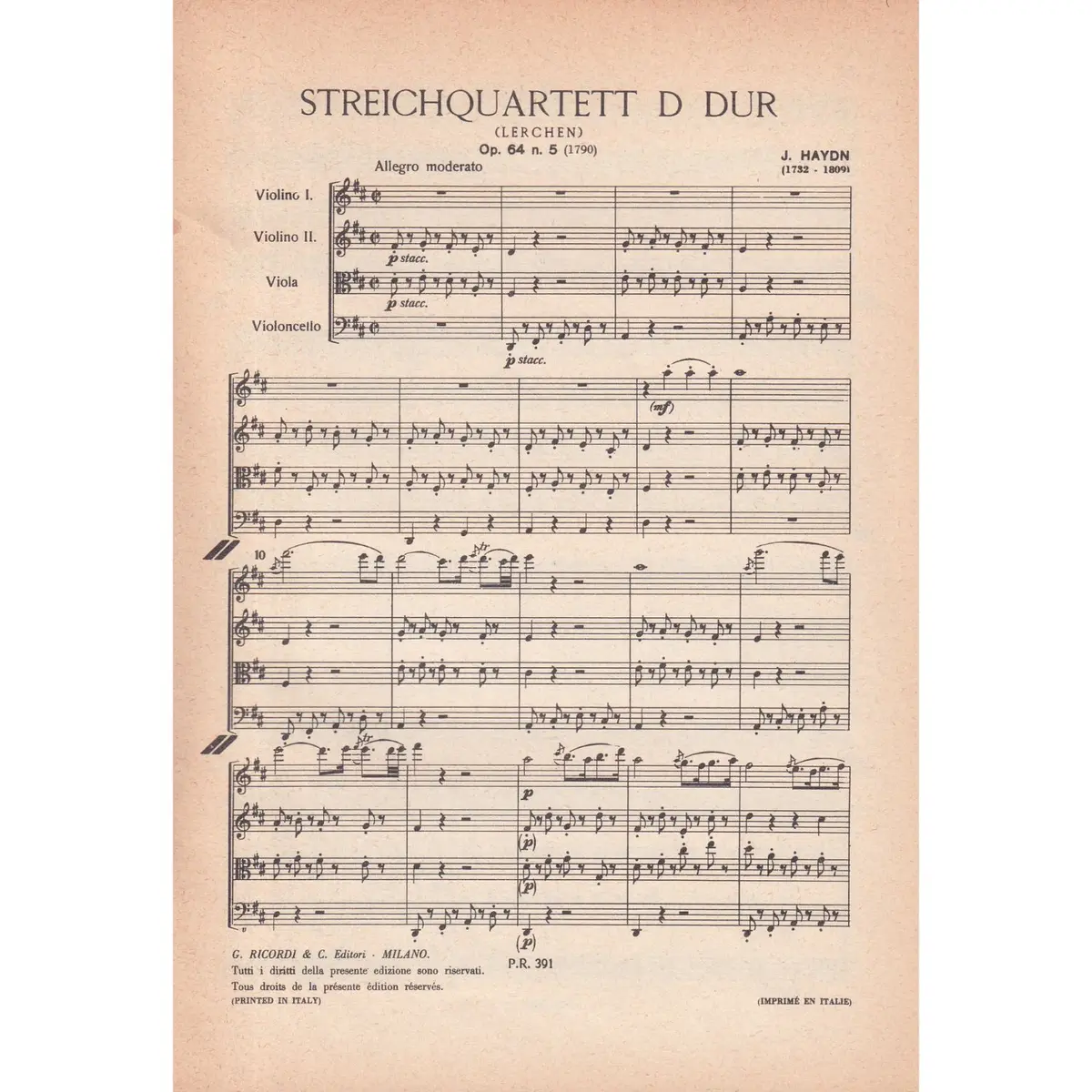 Streichquartett D Dur - Op.64 N.5  (partitura de bolso)