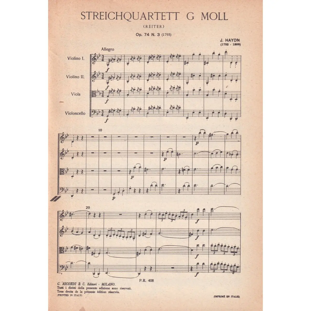 Streichquartett G Moll - Op.74 N.3  (partitura de bolso)
