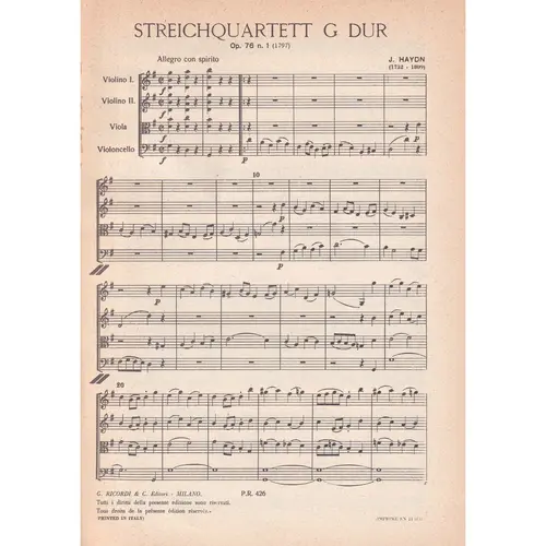 Streichquartett G Dur - Op.76 N.1  (partitura de bolso)